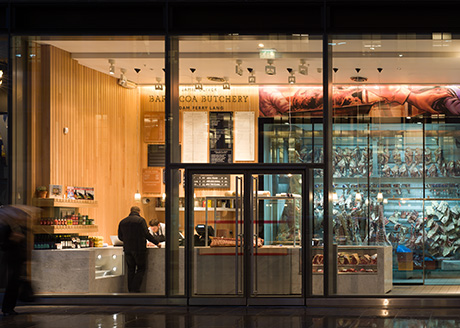 Jamie Oliver's  Barbecoa Butchery. 20 New Change Passage, City of London. Lighting Consultant: Speirs + Major; Photographer: James Newton